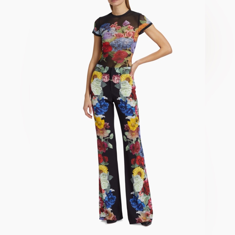 Alice + Olivia Tess Floral Semi-Sheer T-Shirt. Pants also available for sale. - Picture 2 of 9